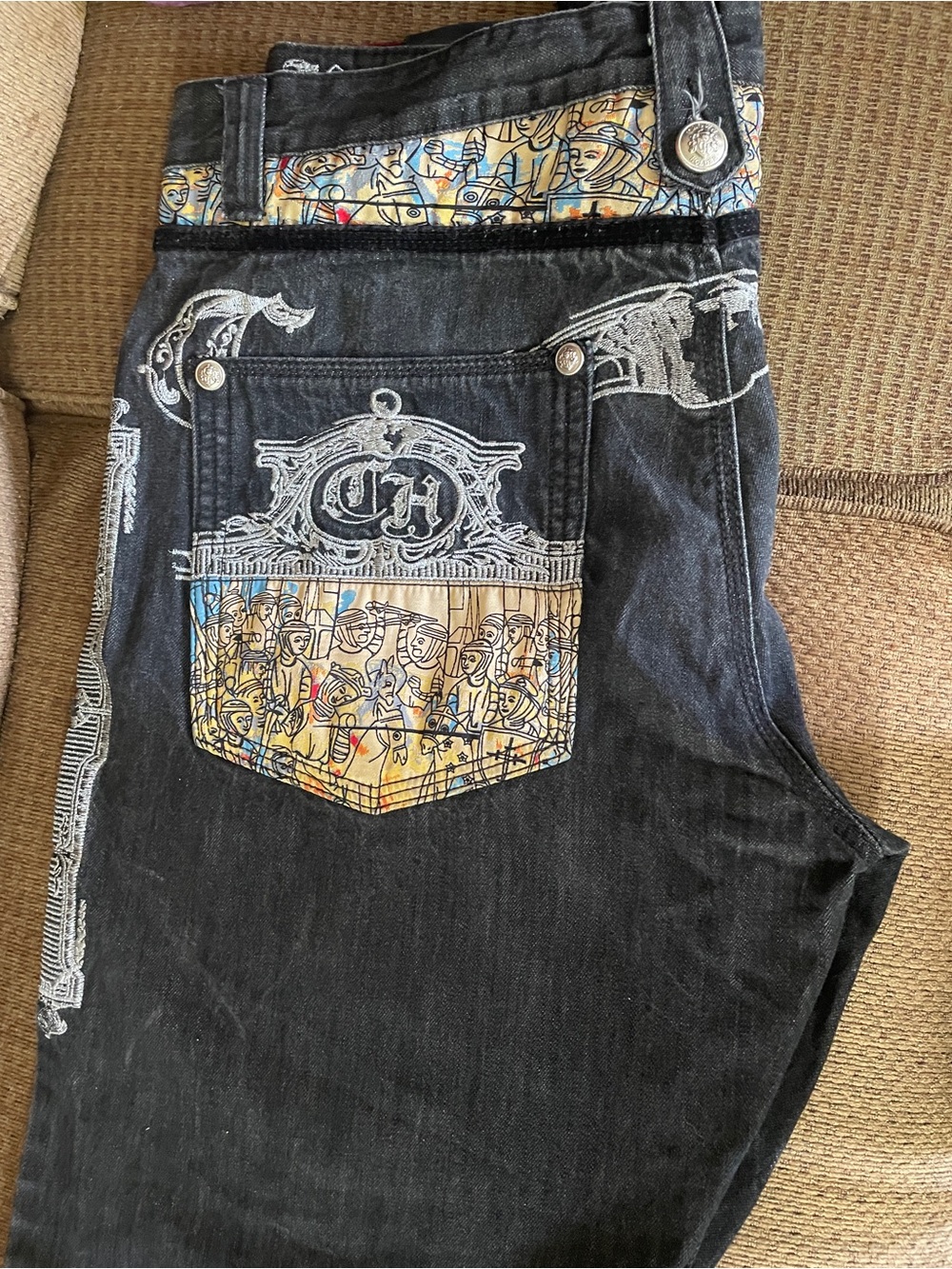 CH Black Relaxed Men's Jeans with Illustrated Pocket Detail